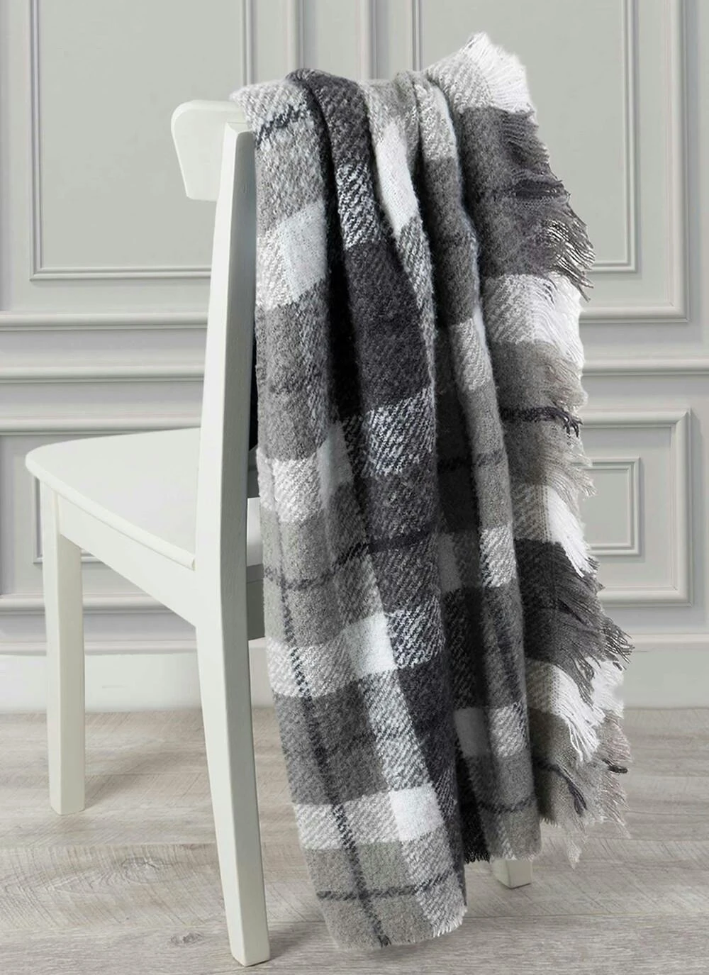 Grey Boucle Check Throw 3 Grey Boucle Check Throw