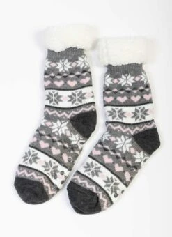 Grey Fairisle Slipper Socks
