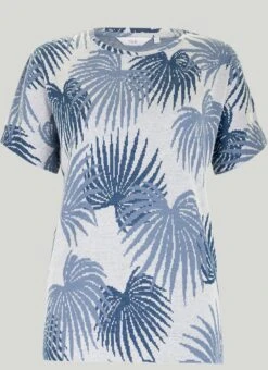 Linen Blend Jacquard Palm Leaf T-Shirt