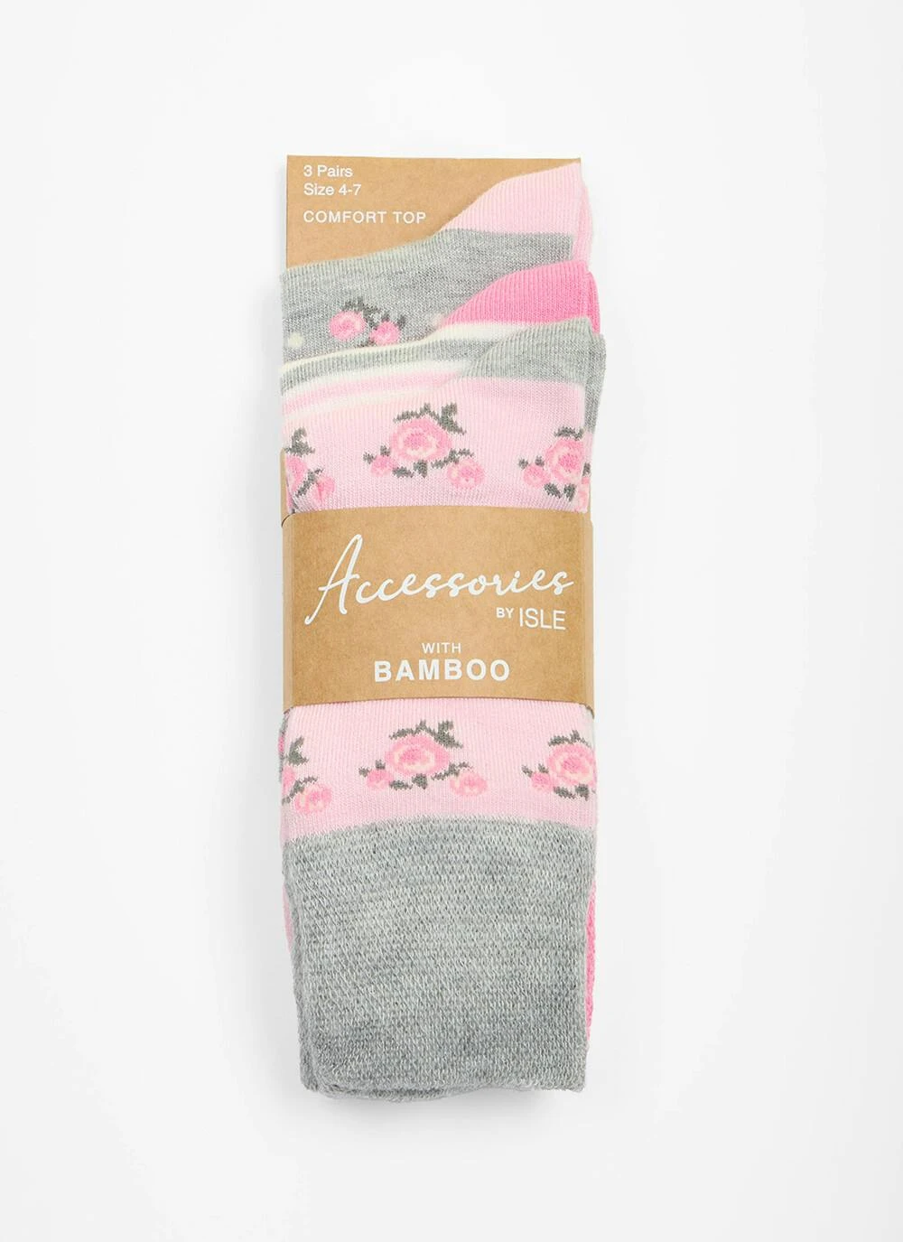 3 Pack Floral / Stripe Bamboo Blend Socks 4 3 Pack Floral / Stripe Bamboo Blend Socks - Image 2