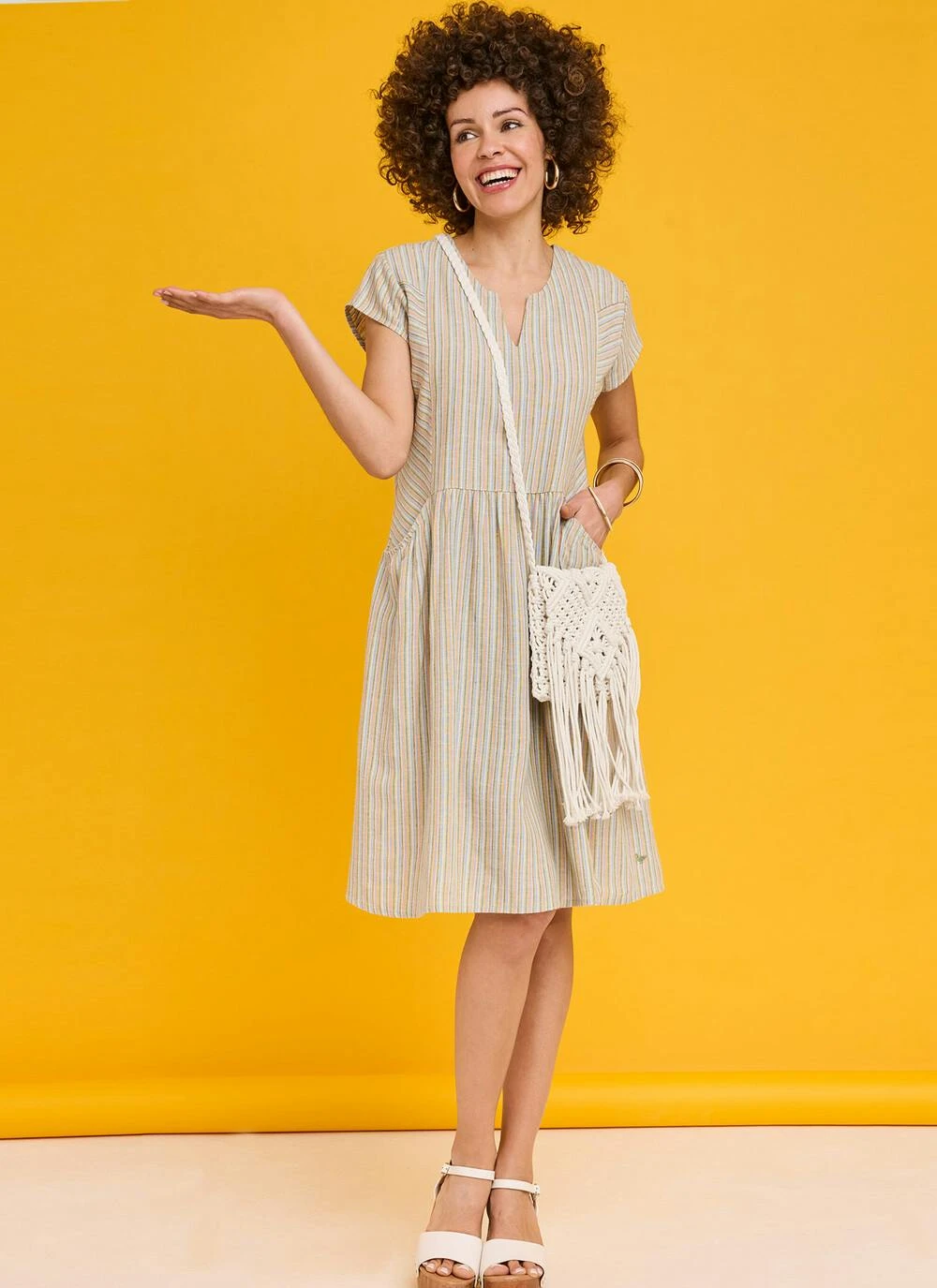 Linen Blend Stripe Midi Dress 3 Linen Blend Stripe Midi Dress