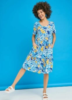 Linen Blend Tiered Shift Dress