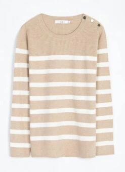 Button Detail Striped Crew Neck Jumper -Casual Outfits Store 62221pvl cb3e353852f5da5