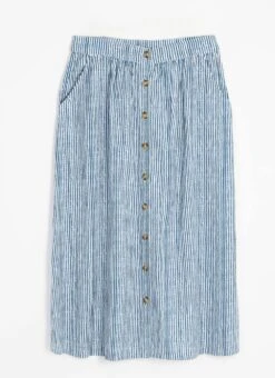 Linen Blend Stripe Midi Skirt