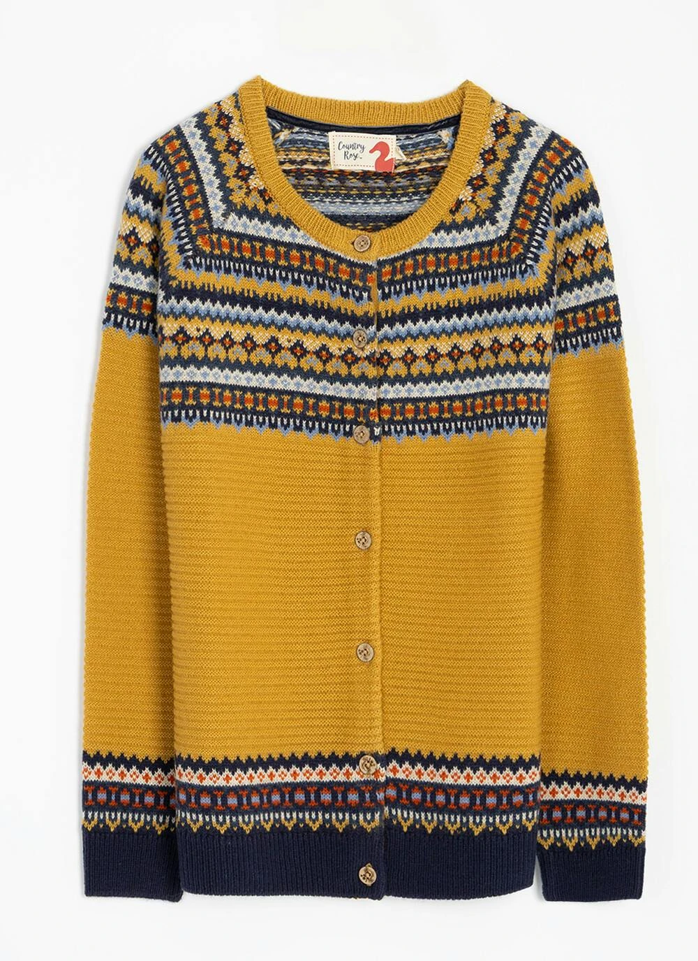 Wool Blend Yoke Fairisle Crew Neck Cardigan 5 Wool Blend Yoke Fairisle Crew Neck Cardigan - Image 3