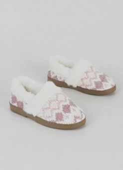 Comfy Faux Fur Lined Fair Isle Full Slippers