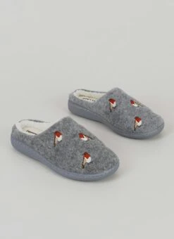 Comfy Plush Lined Embroidered Mule Slipper