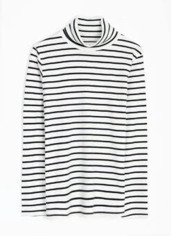 Pure Cotton Striped Roll Neck Top