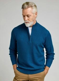 Cotton Rich Zip Neck Textured Jumper