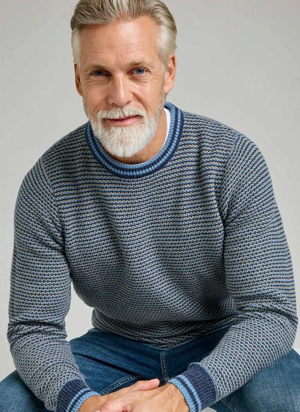 Striped Textured Knit Crew Neck Jumper 4 Striped Textured Knit Crew Neck Jumper - Image 2