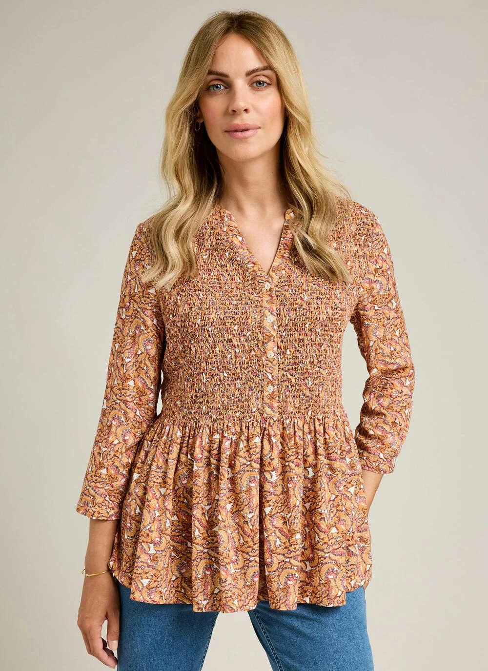 Shirred Notch Neck Blouse 3 Shirred Notch Neck Blouse