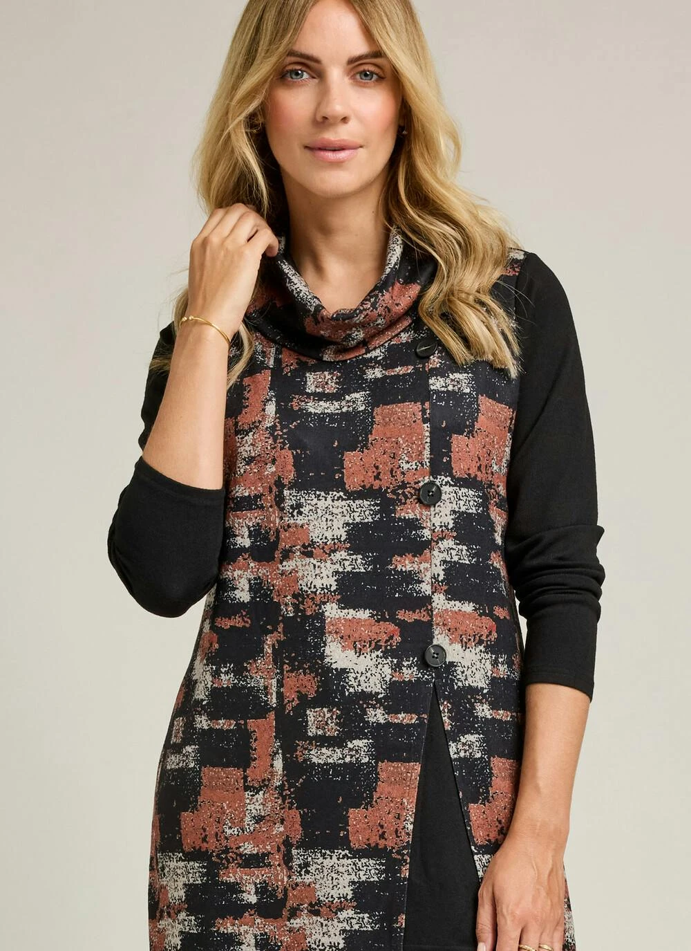 Button Front Cowl Neck Tunic 4 Button Front Cowl Neck Tunic - Image 2