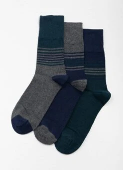 3pk Comfort Top Cotton Rich Stripe Socks
