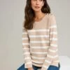 Button Detail Striped Crew Neck Jumper