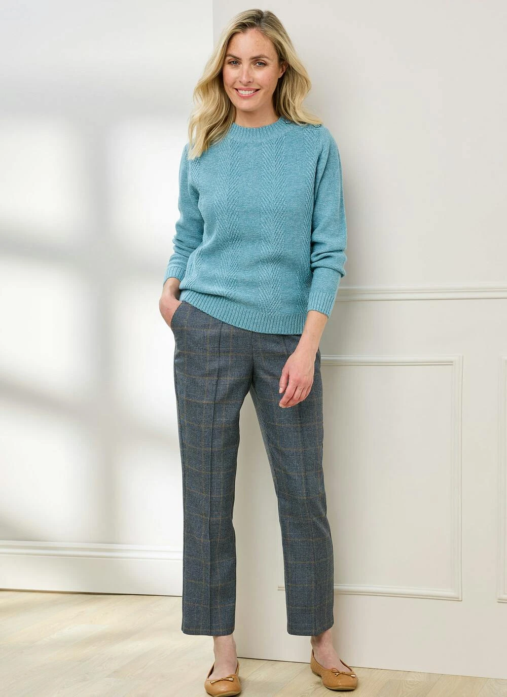 Comfort Fit Woven Check Trousers 3 Comfort Fit Woven Check Trousers