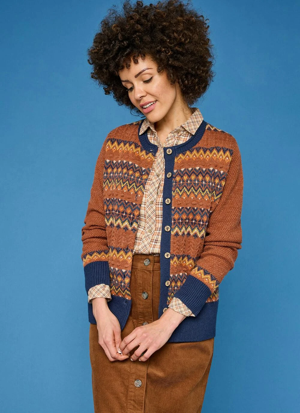 Wool Blend Fairisle Crew Neck Cardigan 3 Wool Blend Fairisle Crew Neck Cardigan