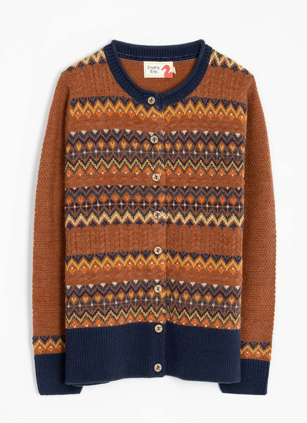 Wool Blend Fairisle Crew Neck Cardigan 5 Wool Blend Fairisle Crew Neck Cardigan - Image 3