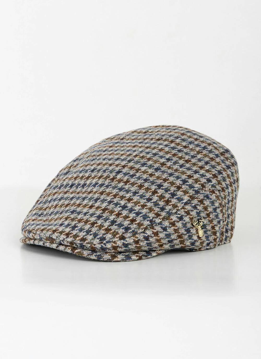 Wool Blend Tweed Flat Cap - Hounds Tooth Check 3 Wool Blend Tweed Flat Cap - Hounds Tooth Check