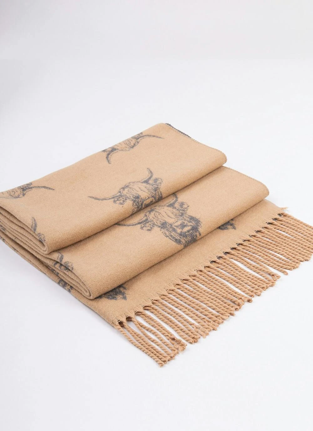 Highland Cow Super Soft Scarf - Camel/Grey 5 Highland Cow Super Soft Scarf - Camel/Grey - Image 3