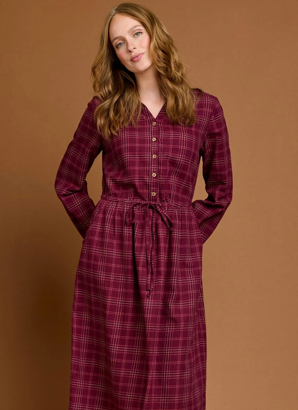 Pure Cotton Collared Check Dress 4 Pure Cotton Collared Check Dress - Image 2