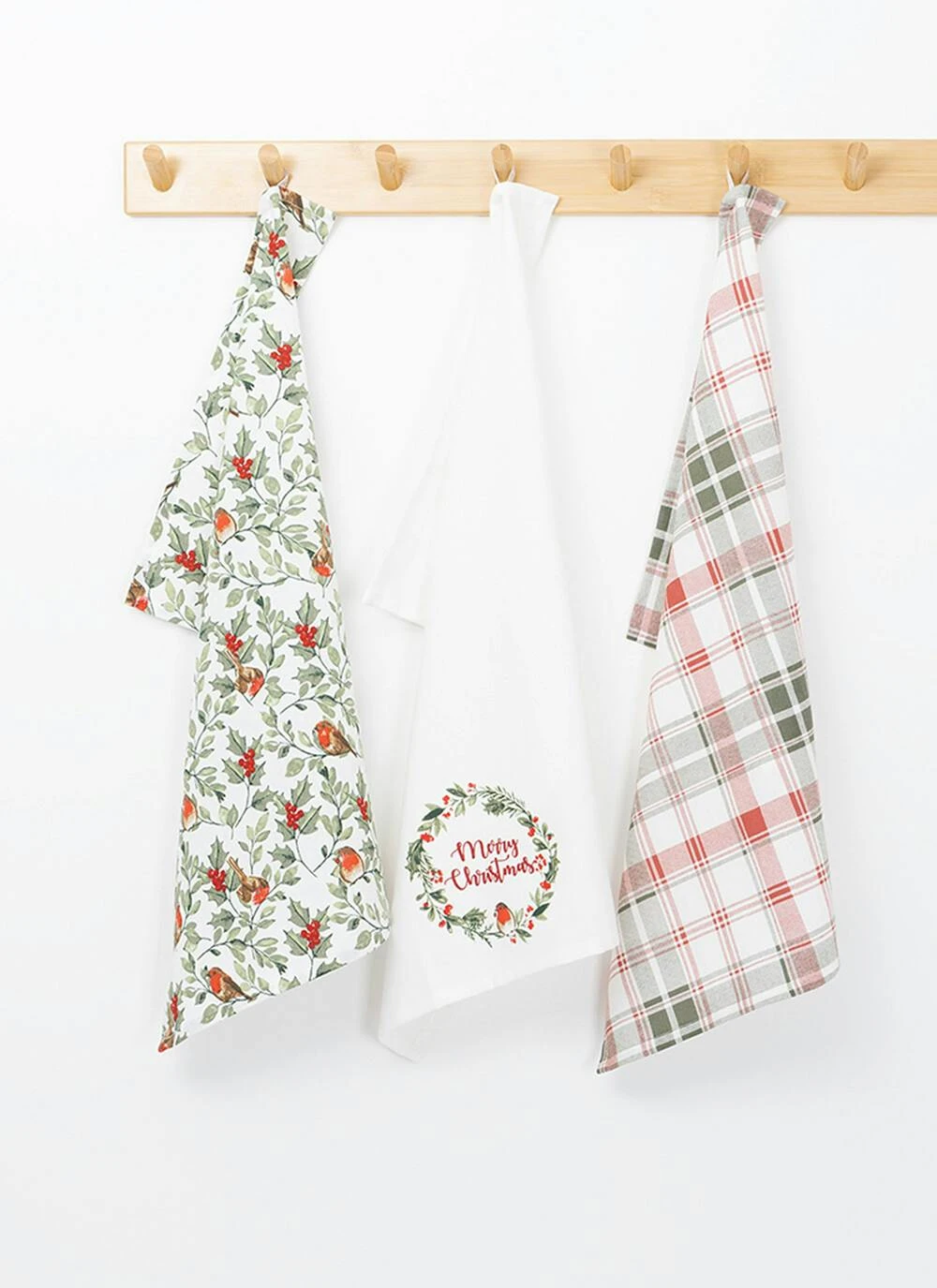 Robin Print Cotton Red 3-Pack Teatowels 3 Robin Print Cotton Red 3-Pack Teatowels