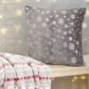Snowflake Foil Print Fleece Grey Cushion -Casual Outfits Store 67798pvl 86e810fea0e8577