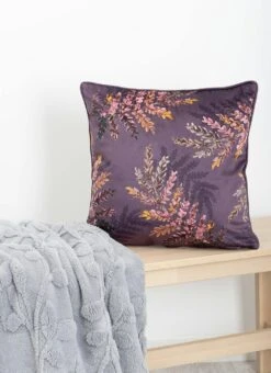 Autumn Floral Print Velvet Plum Cushion